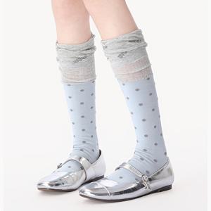 TEMU 여성용 시스루 메쉬 슬라우치 양말 1켤레 폴카 도트 레이어드 양말 통기성 좋은 경량 스크런치 양말 귀여운 일본 스타일 중목양말