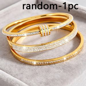 TEMU 랜덤 1개 여성용 18K 금도금 스테인리스 스틸 뱅글, 인조석 풀인레이드, 변색 방지 스태キャブラ블 럭셔리 팔찌, 생일, 결혼식, 파티용
