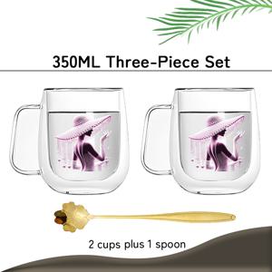 TEMU 3개 세트, 2개의 이중 레이어 붕규산 유리잔과 1개의 금색 스푼, 투명하고 밝음, 커피, 과일 차, 우유 및 음료에 적합합니다. 사무실, 파티, 선물, 축제 및 야외 활동에 최고의 동반자입니다.