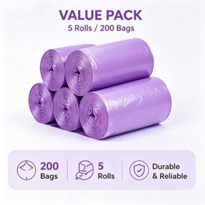 TEMU 5롤 200개 보라색 누수 방지 및 냄새 방지 쓰레기 봉투 - 초대형 두꺼운 비닐 봉투, 누수 방지, 냄새 방지, 찢김 방지, 가정, 사무실, 주방, 욕실, 야외, 상업용으로 적합 - 및 쓰레기통과 호환