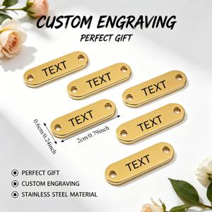 TEMU 맞춤형 레이저 각인 금속 명판 10개, 커스텀 텍스트 로고 각인, 의류 하드웨어용 이중 구멍 스테인리스 스틸 라벨