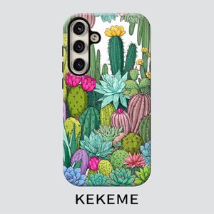 TEMU 휴대폰 케이스 - KEKEME 다육이 숲 고양이 2-In-1, 삼성 갤럭시 S26 S25 S24 S23 S22 S21 S21+ S21 FE Edge S20 A15 A16 A17 A23 A32 A34 A35 A36 A52 A53 A54 A55 A56에 적합, 풀 커버리지, 낙하 방지, 패션, 남녀 공용