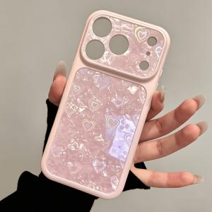 TEMU 폰 케이스: 스타일리시 오로라 러브 하트 쉘 패턴 아이폰 17Pro 17 16 15 14 Pro Max 호환 폰 케이스, 사랑스러운 렌즈 보호 충격 방지 케이스