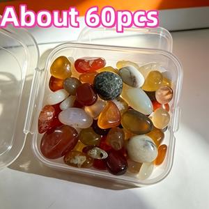 TEMU 박스에 담긴 60개 다양한 광택 자연 다색 조개돌. 천연 장식품으로 수족관 장식, 꽃병 장식에 적합하며 돌 애호가를 위한 선물로도 좋습니다.