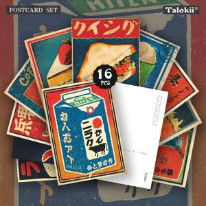TEMU 16개 빈티지 일본 음식 라벨 엽서 세트, 노트북용 레트로 아트 프린트 카드, 우유, 샌드위치, 케이크 디자인, 저널링 스크랩북킹, 벽 예술 장식 및 향수를 불러일으키는 테마의 인사말 카드에 적합