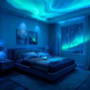 TEMU LED 오로라 프로젝션 앰비언트 조명: USB 전원, 리모컨 포함, 16가지 색상의 RGB 몽환적인 조명 효과. 침실 및 거실에서 낭만적인 별이 빛나는 하늘 분위기 연출에 이상적. 완벽한 생일 선물. 배터리 불필요