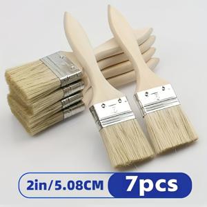 TEMU 7개 플랫 페인트 브러쉬 세트 | 2.0인치 나무 손잡이 금속 페인트 브러쉬 - 다용도, 미술, 공예, 페인팅, 페인트 및 접착제 분포에 적합 - 실내/실외 사용, 가정 수리 및 프로젝트에 이상적, 내구성 플라스틱 손잡이