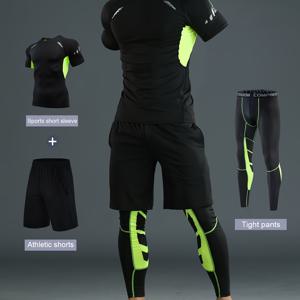 TEMU 3pcs 남성용 피트니스 세트, 헬스장 운동 러닝 메쉬 속건 반팔, 긴 바지, 반바지, 농구 압박복 올 시즌 트레이닝 웨어 야간 러닝