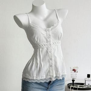 TEMU 95070# 여성용 우아한 여름 레이스 패치워크 브이넥 바디콘 캐미솔 블라우스