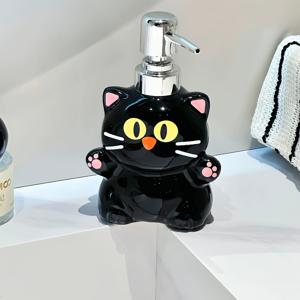 TEMU Adorable Chubby Bla Cat Soap Dispenser, Refillable Lotion Pump, Cute Bathroom Decor and Cat Lover Gift