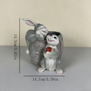TEMU 1개 토끼 커플 장미 레진 화분, 따뜻한 목가적 토끼 화분, 실내 거실/책상 다육이 식물 용기, 부활절/발렌타인데이 소프트 가구 공예, 커플을 위한 이상적인 선물, 유럽 및 미국