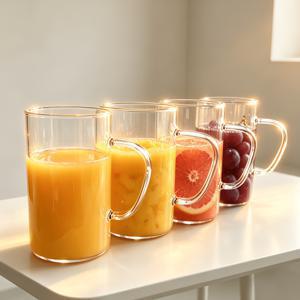 TEMU 손잡이가 있는 고붕규산유리컵 600ml 4개 세트, 대용량 물컵, 가정용 주스 밀크티컵 세트