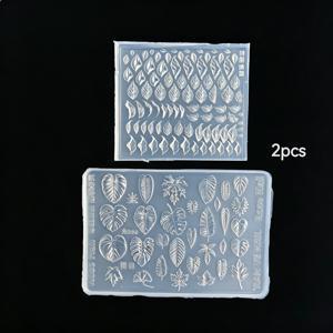 TEMU 2개 3D 몬스테라 델리시오사 잎 네일 아트 실리콘 몰드 세트, 재사용 가능한 투명 네일 참 제작 몰드, 레진 아크릴 젤 네일 디자인용 매니큐어 장식 템플릿 도구