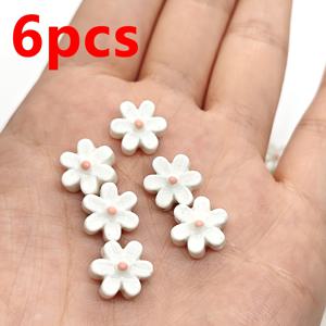 TEMU 6개 화이트 핑크 여섯 꽃잎 꽃 세라믹 구슬, 구멍 있는 입체적인 꽃송이 참, DIY 주얼리 제작용 수제 플로럴 펜던트, 사전 드릴링된 스프링 공예용 구슬, 선물용품 비즈 & 비즈 모음