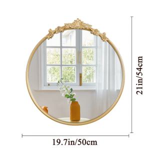 TEMU 50*54cm/19.7*21인치 원형 벽 거울, 클래식 디자인과 멋진 왕관 장식, 거실, 욕실 또는 화장대 장식용 거울로 적합, 골드 색상