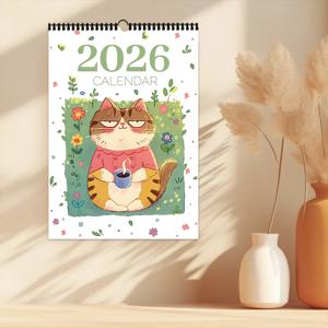 TEMU 1개, 2026년 달력, 데일리 캘린더, 만화 손그림 고양이 테마 달력 - 애완 고양이, 12가지 다양한 고급 패턴, 작업용 고양이, 2026년 벽 달력, 12개월 월별 계획, 생일, 크리스마스, 새해 선물로 완벽한 선택