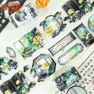 TEMU 2M/롤 레이저 빈티지 중국 스타일 PET 와시 테이프 검은 벚꽃 투명 롤 스티커 장식 접착 해가재 테이프 스크랩북 저널 콜라주 재료 루프: 100Cm