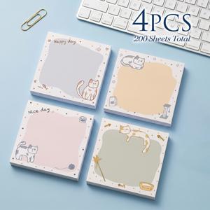 TEMU 4개 세트 고양이 스티커 메모 3X3인치, 200매 귀여운 동물 자체 접착 메모 패드, 사무실, 학교, 플래너, 학습 및 책상 용품을 위한 탈착식 접착제가 있는 귀여운 파스텔 사각 노트북