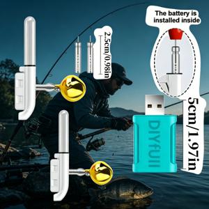 TEMU 5개 세트, 표시등 2개, 충전식 배터리 2개, USB 충전기 1개 CR425 배터리 색상 변경 낚싯대 팁 조명, 낚시용 원벨 알람, 낚시 표시등, 어두운 환경에 적합, 갯갈대, 바다갈대와 함께 사용 가능