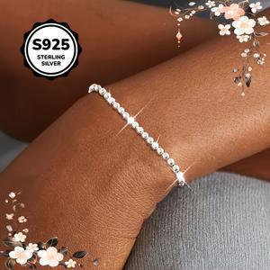 TEMU A S925 실버 라운드 비드 팔찌, 라운드 비드 체인 스타일. 쉬우면서도 우아하며 순수한 질감을 선보이며 완전함과 부드러움을 상징합니다. 산뜻하고 미니멀한 스타일, 섬세한 질감, 초고유연성
