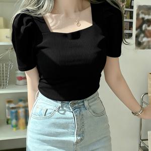 TEMU 여성용 스퀘어넥 여름 패션 반팔 슬림핏 다용도 캐주얼 반바지 슬리브 탑
