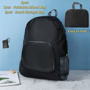 TEMU 3pcs 세트 1개 접이식 백팩 여행 가방 2개 소형 수납 가방, 여성용 경량 백팩, 대용량 휴대용 남성용 아웃도어 스포츠 가방, 하이킹, 캠핑, 등산용, 대용량 백팩 크리스마스, 할로윈 및 추수감사절 선물