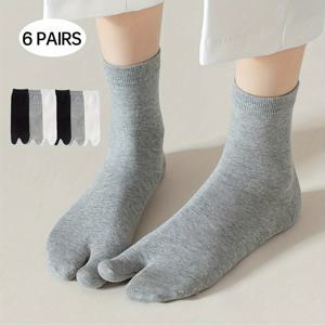 TEMU 여성용 발가락 분리형 양말 3켤레/6켤레 세트, 블랙, 화이트, 그레이, 활용도 높은 뒤꿈치 없는 투토 양말, 일본 스타일 트렌디한 중목 양말, 게타양말