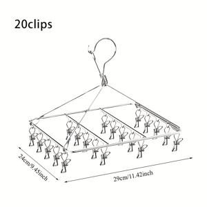 TEMU 스테인리스 스틸 옷걸이 (클립 20개 포함), 양말 및 작은 물건 걸기에 적합 - 방풍 멀티 클립 디자인, 좋은 통풍 효과, 내구성 및 녹 방지, 세탁실, 발코니 및 테라스에 적합, 건조대