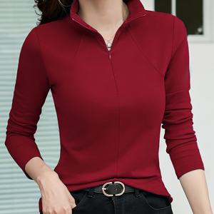 TEMU 여름/가을 여성용 간편 스타일 하프 오픈 칼라 보이지 않는 지퍼 디자인 데일리 출퇴근 긴팔 폴로 셔츠