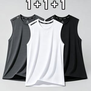 TEMU 1+1+1 남자 쿨티셔츠 메쉬 운동용 민소매 스포츠 조끼 시원한 통기성 냉감 3개 세트