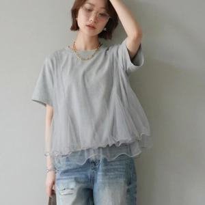 TEMU 여성용 레트로 스플라이싱 티셔츠, 라운드 넥, 입체 디자인, 출퇴근용, 활용도 높은 레이어드 상의