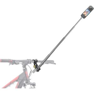 TEMU 자전거 핸들바 카메라 마운트, 제3인칭 관점 고정 브래킷, 액션 카메라 호환, X5/X4/X3/X2/ONE RS 카메라용 안정적인 라이딩 마운트; 44.9인치, 47.2인치 셀카봉과 함께 사용 가능, 로드 바이크에 적합