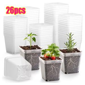 TEMU 정사각형 투명 모종화분 26개 세트, 7cm/2.76인치 배수구 있는 플라스틱 다육식물 양식 화분, 정원 식물 양식용, 강화된 소형 이식 화분