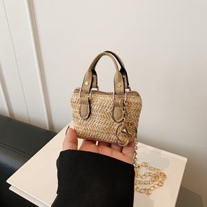 TEMU 여성용 신상 여름 짚 우븐 체인 백팩 미니 립스틱 가방
