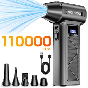 TEMU 터보 블로워 110000 RPM 전동 에어 먼지떨이, 스노우 블로워 잎사귀 블로워 브러시리스 강력 제트 팬, 5포트 노즐 Type-C 휴대용, 차량/자동차 관리, PC 먼지, 그릴 & 야외 청소 진공 키트 옵션용 청소 블로워 도구