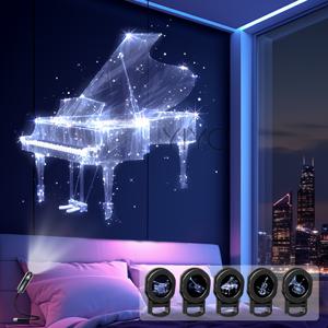 클래식 악기 USB 전원 LED 스마트 라이트 프로젝션 램프, 투명 조절 가능 다각도 방 장식 야간 조명, 설치 불필요, 다양한 패턴 선물용: 피아노, 기타, 드럼 세트, 바이올린, 호른. 방, 천장용