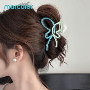 TEMU Marcolor 젤리 그라데이션 리본 클로 클립 1개, 속이 빈 대비 색상 샤크 클립, 여성을 위한 달콤하고 산뜻한 다용도 헤어 액세서리