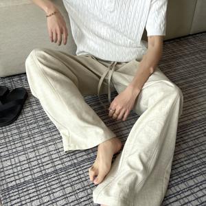 TEMU 남성용 캐주얼 팬츠, 패셔너블하고 트렌디한 패치워크 룩의 릴랙스핏 스트레이트핏 바지 1개, 신축성 있는 드로스트링 허리밴드, 가볍고 편안한 원단, 루즈핏, 여름 일상 캐주얼웨어용