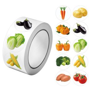 TEMU 원형 야채 아이콘 장식 스티커 1롤 (500개), 10가지 디자인, 2.5cm/1.0인치, 선물 장식, 미술 스티커, 포장 봉인, 선물 장식, 선물 가방, 보관 상자, 컵, 선물 포장에 적합