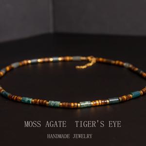 TEMU LINEARGEMS 천연 호랑이눈석 & 이끼 마노 남성용 목걸이 - 호랑이눈석 선물, 평상복, 휴가, 파티, 졸업식, 아버지의 날에 적합 - 남편용 또는 선물용 남녀공용 천연석 펜던트