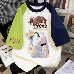 TEMU [프린트 디자인-텍스처 아님] 여아 반팔 티셔츠, 디지털 프린트 티셔츠, 봄 여름 야외 스포츠 여아 상의, 다용도 상의, 축제에 적합