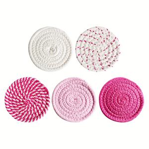 5개 핑크 코스터 세트, 각 코스터의 직경은 4.33인치(11cm)입니다. 손으로 제작되었으며 음료용으로 디자인되었습니다. 이 , 두꺼운, 내열성, 내구성 있는 코스터 세트는 주방, 식당, 바, 카페 및 호텔에서 사용하기에 적합합니다.
