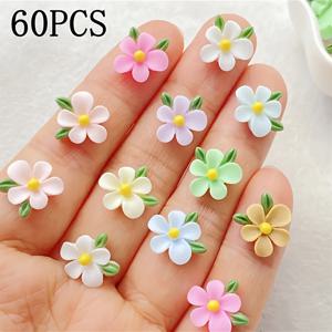 TEMU 60개 혼합 레진 미니 꽃과 잎 플랫백 참 - 생생한 색상, 다용도 사용, 네일 아트, DIY 공예, 주얼리 제작에 완벽