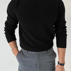 TEMU 남성용 신상 통기성 좋은 활용도 높은 하이넥 슬림핏 단색 골지 스트레치 트레이닝 탑 베이스 레이어, 피트니스, 캐주얼, 스포츠, 긴팔
