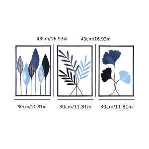 TEMU 북유럽 스타일 메탈 리프 3피스 벽걸이, 벽의 미적 감각을 위한 선택, 라이브룸에서 독특한 포커스를 만드는 패셔너블한 블루 테마 메탈 식물 벽 아트 세트