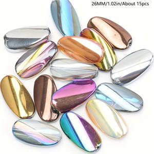 TEMU 13x26mm 불규칙한 타원형 유리 구슬 모음, 무지갯빛 멀티컬러 3D 속이 빈 스페이서 유리 구슬, 주얼리 제작용, DIY 액세서리, 수공예용 귀걸이, 팔찌, 목걸이