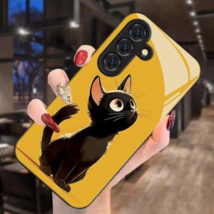 TEMU 만화 고양이 패턴 휴대폰 케이스, 삼성 갤럭시 S9+/S10/S20+/S20 울트라/S21 5G/S21+/S22/S23 플러스/S24 플러스/S25/S25 엣지/노트 9/노트 10/노트 10+/노트 20/노트 20 울트라 호환 - 충격 방지 내구성 유리 휴대폰 커버