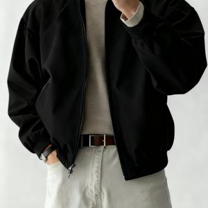 TEMU [Joshmei Obm] 가을/겨울 신상! 미국 레트로 스타일! 남성용 오버사이즈 블랙 재킷, 루즈핏과 활용도 높은 야구 점퍼, 가을/겨울 필수템! 고품질 스탠드 칼라 지퍼 재킷, 아우터, 트렌디한 남성을 위한 필수템