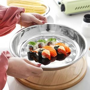 TEMU 304 스테인리스 스틸 접시 가정용 두꺼운 원형 접시 평면 접시 철제 접시 얕은 접시 식판 평면 접시 옆면 접시 파스타 접시