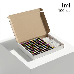 TEMU HCGOTOPLAY 호박색 유리 에센셜 오일 병 100개, 재충전 가능한 누수 방지 미니 약병, RFID 차단 유리 포함, 1/2/3/5ml 샘플 용기, 드로퍼 2개 및 컬러 라벨 스티커 포함, DIY 향수 및 여행용